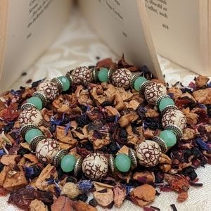 Engraved Antiqued Jade Japanese Bracelet  Wood